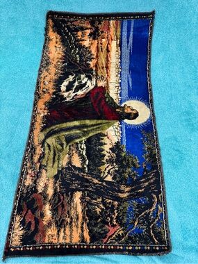 Velvet Tapestry Depicting Jesus Christ Praying in the Garden of Gethsemane.- VTG